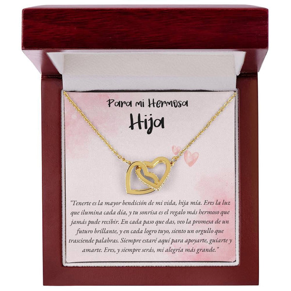 Collar de Dos Corazones Entrelazados en Caja de Regalo: Amor Eterno de Padre/Madre a Hija Jewelry Acabado en Oro Amarillo de 18 quilates Luxury Box 