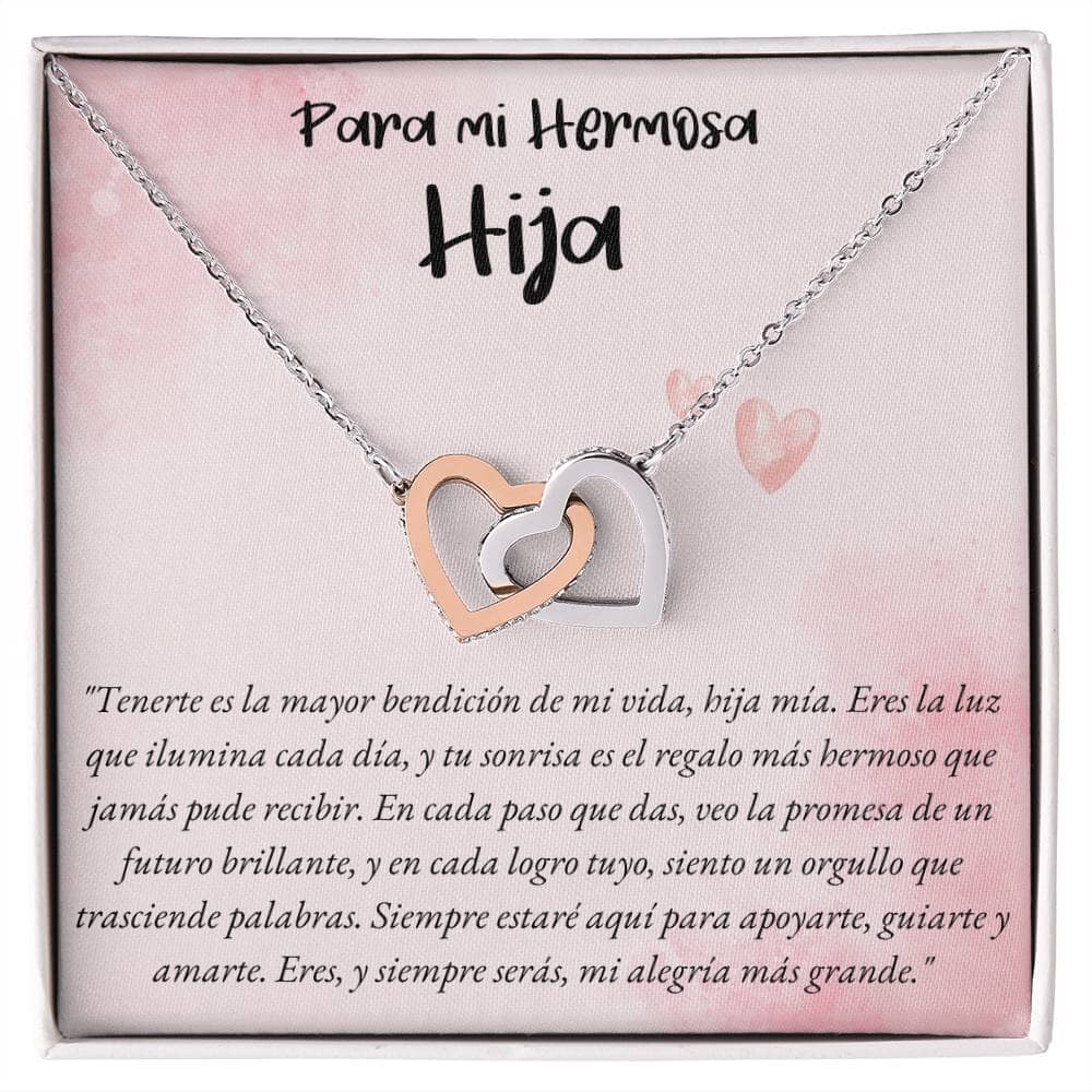 Collar de Dos Corazones Entrelazados en Caja de Regalo: Amor Eterno de Padre/Madre a Hija Jewelry Acero Inoxidable Pulido &amp; Acabado en Oro Rosa. Standard Box 