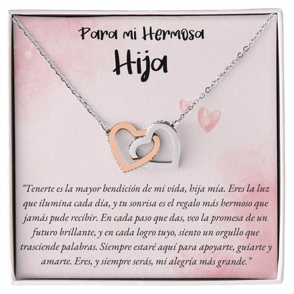 Collar de Dos Corazones Entrelazados en Caja de Regalo: Amor Eterno de Padre/Madre a Hija Jewelry Acero Inoxidable Pulido &amp; Acabado en Oro Rosa. Standard Box 