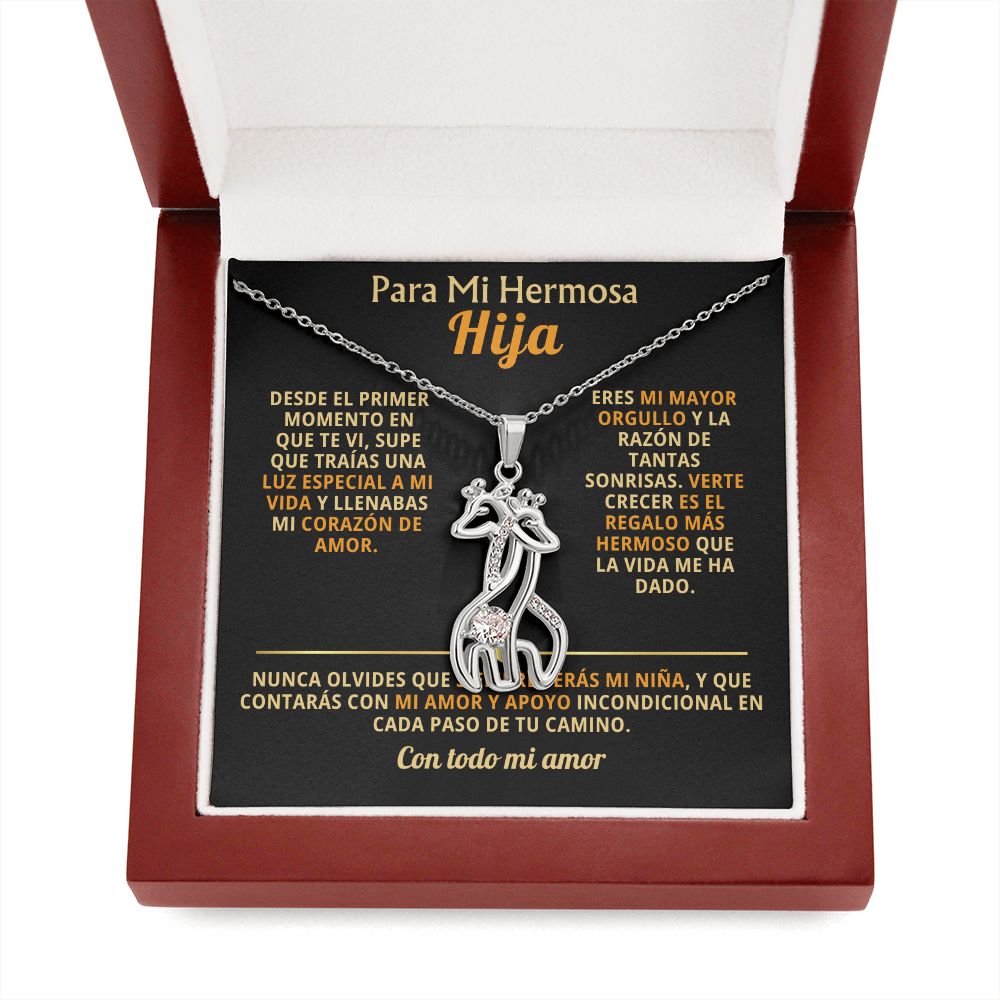 COLLAR DE JIRAFAS "PARA MI HIJA" - MÁS QUE UNA JOYA, UN LEGADO DE AMOR ✨ Jewelry/Giraffe Acabado en oro blanco de 14k Cajita de Lujo Madera con Luz Led 