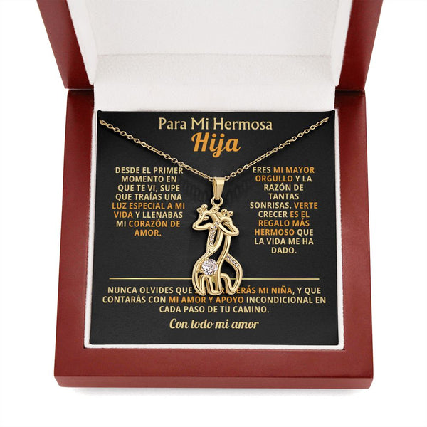 COLLAR DE JIRAFAS "PARA MI HIJA" - MÁS QUE UNA JOYA, UN LEGADO DE AMOR ✨ Jewelry/Giraffe Acabado en Oro Amarillo de 18 quilates Cajita de Lujo Madera con Luz Led 