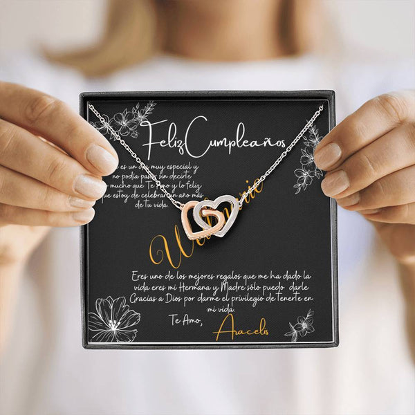 Collar de regalo cumpleaños para Hermana Mayor - Dos corazones con Circonia Cúbica Jewelry 