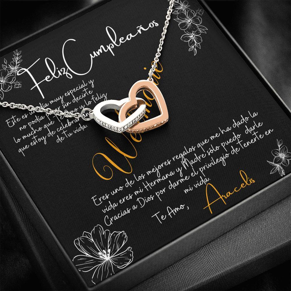 Collar de regalo cumpleaños para Hermana Mayor - Dos corazones con Circonia Cúbica Jewelry 