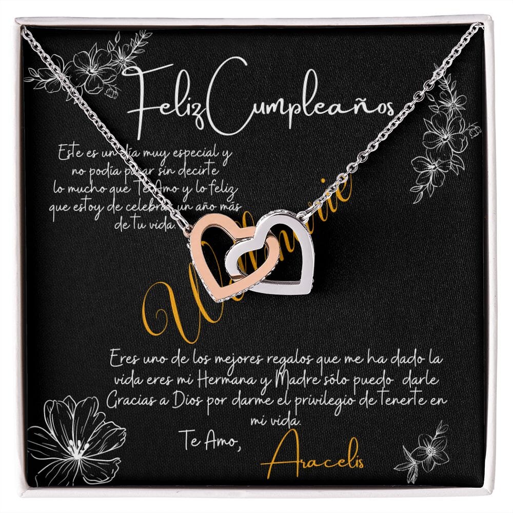 Collar de regalo cumpleaños para Hermana Mayor - Dos corazones con Circonia Cúbica Jewelry Interlocking Heart Necklace 