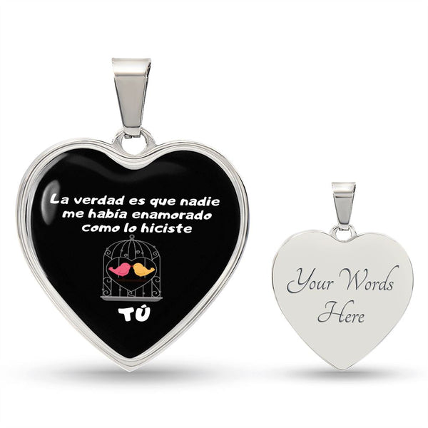 Collar forma corazón: La verdad es que nadie me había enamorado como lo hiciste tú! - Fondo negro Jewelry Collar de lujo (Plata) Yes 