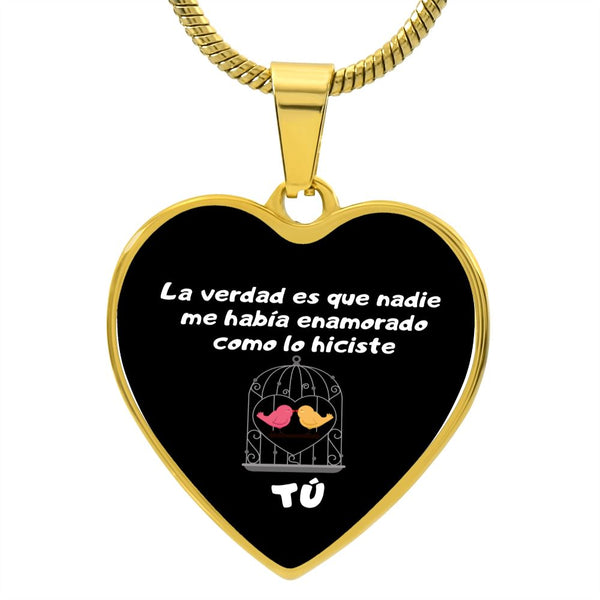 Collar forma corazón: La verdad es que nadie me había enamorado como lo hiciste tú! - Fondo negro Jewelry Collar de lujo (Baño de Oro) No 