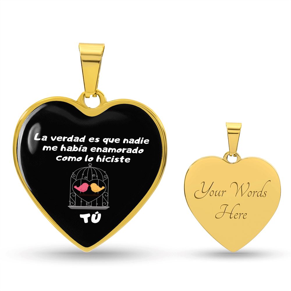 Collar forma corazón: La verdad es que nadie me había enamorado como lo hiciste tú! - Fondo negro Jewelry Collar de lujo (Baño de Oro) Yes 