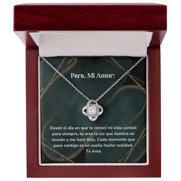 Collar Nudo de Amor - Desde el día en que te conocí mi vida cambió para siempre Jewelry/LoveKnot Acabado en oro blanco de 14 k Cajita de Lujo Madera con Luz Led 