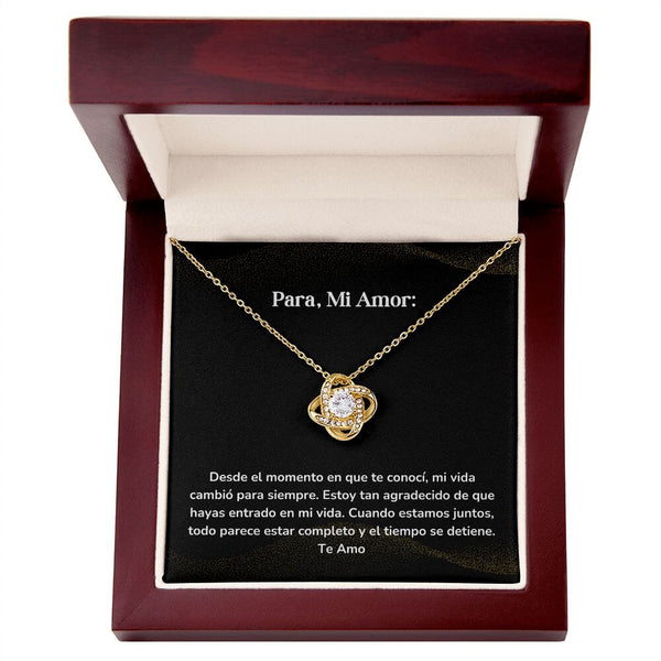 Collar Nudo de Amor - Desde el momento en que te conocí Jewelry ShineOn Fulfillment Acabado en Oro Amarillo de 18 quilates. Cajita de Lujo Madera con Luz Led 