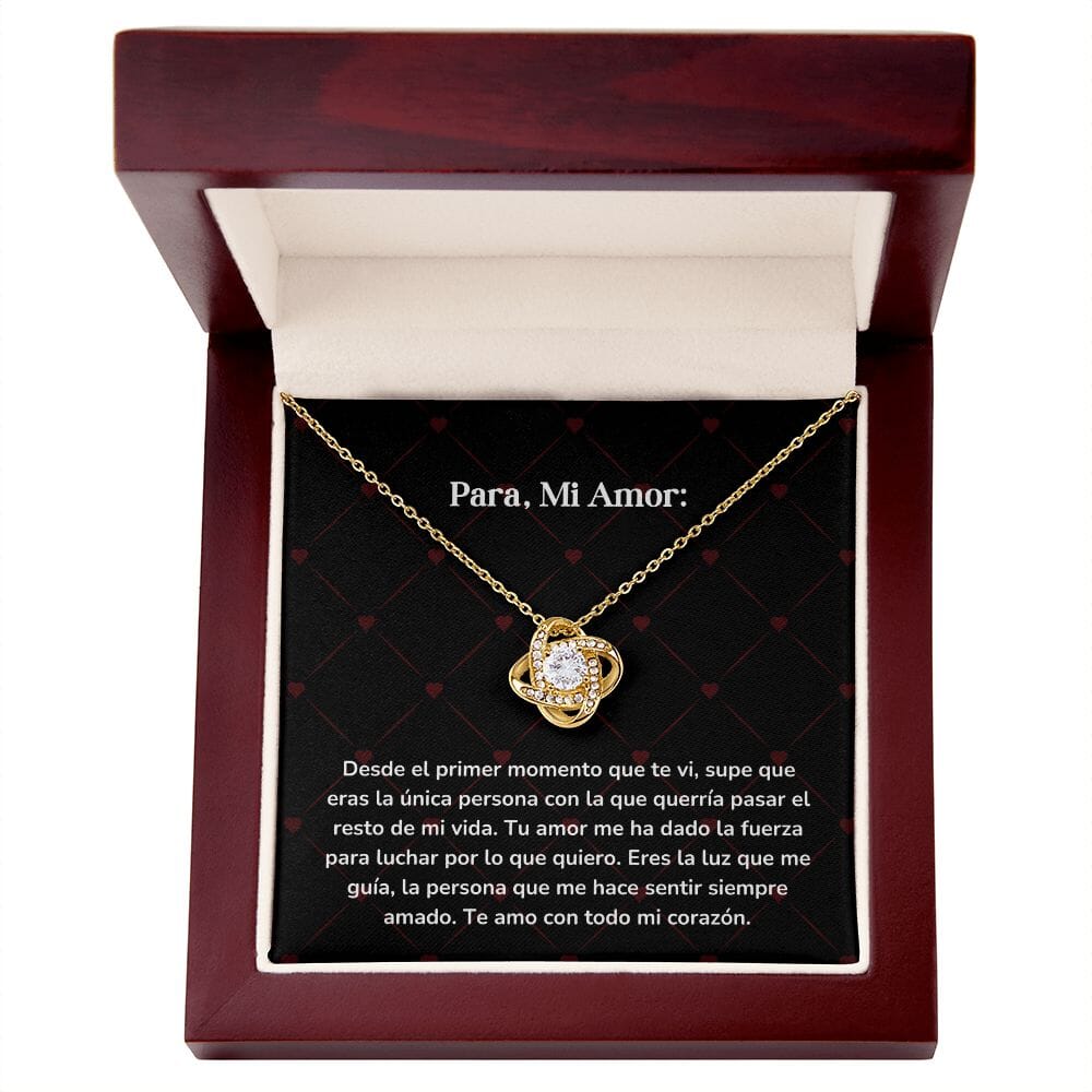 Collar Nudo de Amor - Desde el primer momento que te vi, Jewelry ShineOn Fulfillment Acabado en Oro Amarillo de 18 quilates. Cajita de Lujo Madera con Luz Led 