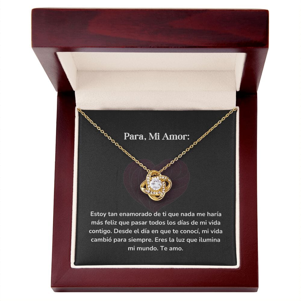 Collar Nudo de Amor - Estoy tan enamorado de ti Jewelry ShineOn Fulfillment Acabado en Oro Amarillo de 18 quilates. Cajita de Lujo Madera con Luz Led 
