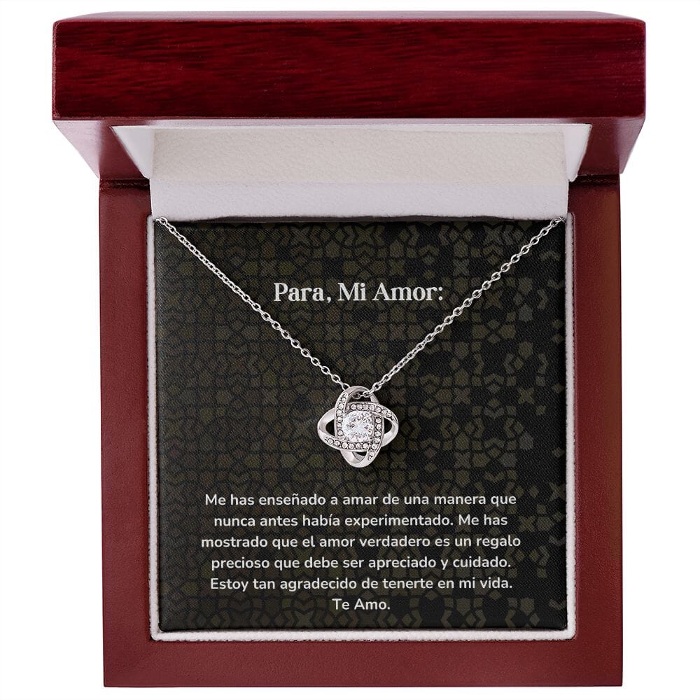 Collar Nudo de Amor - Me has enseñado a amar Jewelry ShineOn Fulfillment Acabado en oro blanco de 14 k Cajita de Lujo Madera con Luz Led 