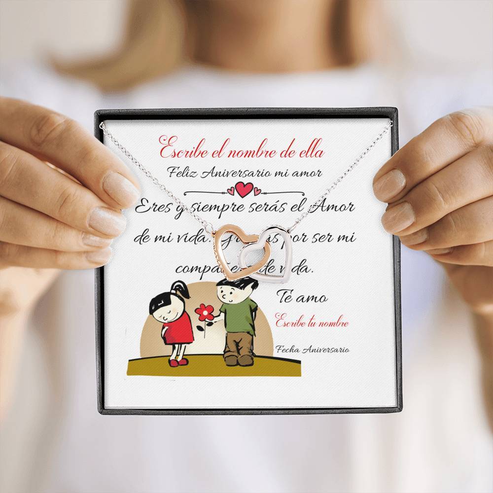 Collar para esposa: Feliz Aniversario amor (Personalizable)… Collar 2 corazones Jewelry 