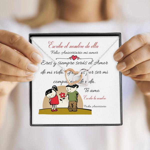 Collar para esposa: Feliz Aniversario amor (Personalizable)… Collar 2 corazones Jewelry 