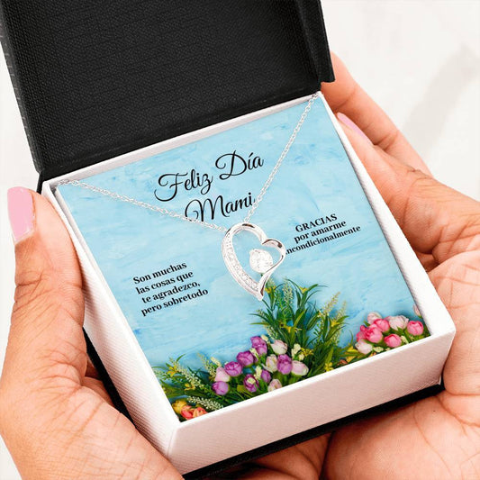 Collar para la Mamá: Feliz Día Mami… - Regalo perfecto - Collar Forever Love 14K Jewelry/ForeverLove 14k White Gold Finish 