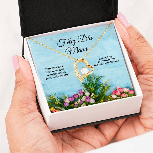 Collar para la Mamá: Feliz Día Mami… - Regalo perfecto - Collar Forever Love 14K Jewelry/ForeverLove 18k Yellow Gold Finish 