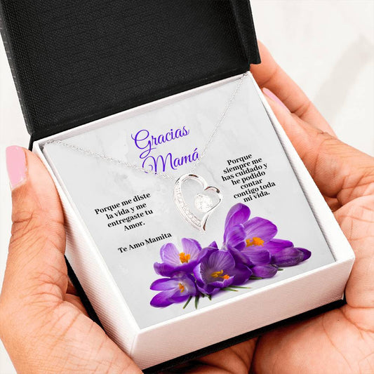 Collar para la Mamá: Gracias Mamá - Regalo perfecto - Collar Forever Love 14K Jewelry/ForeverLove 14k White Gold Finish 
