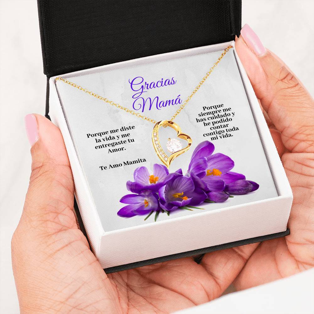 Collar para la Mamá: Gracias Mamá - Regalo perfecto - Collar Forever Love 14K Jewelry/ForeverLove 18k Yellow Gold Finish 
