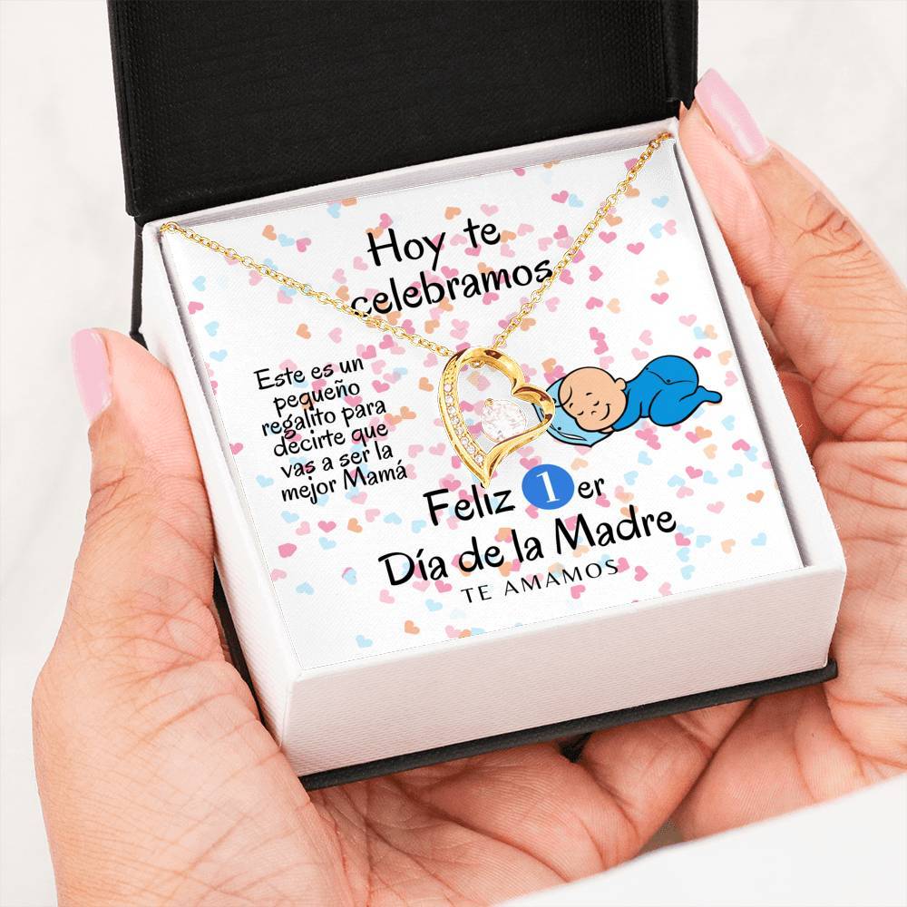 Collar para la Mamá: Hoy te celebramos el 1er Día de la Madre (Boy) - Regalo perfecto - Collar Forever Love 14K Jewelry/ForeverLove 18k Yellow Gold Finish 