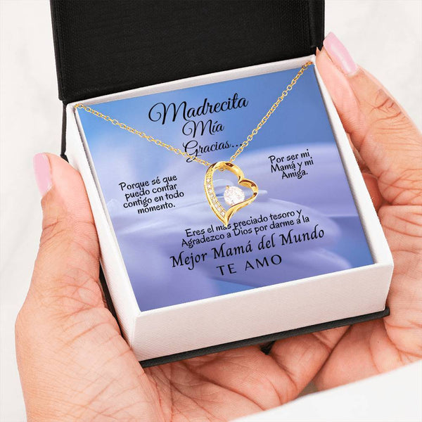 Collar para la Mamá: Madrecita Mía, Gracias - Regalo perfecto - Collar Forever Love 14K Jewelry/ForeverLove 18k Yellow Gold Finish 