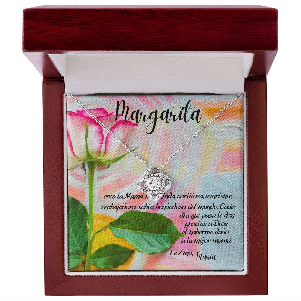 Collar para la mamá más linda… - Collar Nudo de Amor. Jewelry/LoveKnot Caja de Madera de Lujo con Luz - Mahogany 