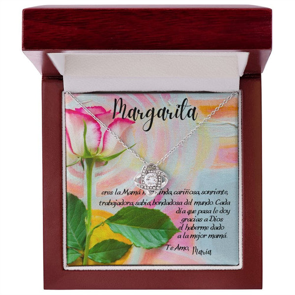 Collar para la mamá más linda… - Collar Nudo de Amor. Jewelry/LoveKnot Caja de Madera de Lujo con Luz - Mahogany 