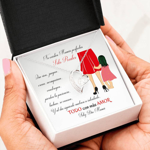 Collar para la Mamá: No existen Mamás perfectas, Sólo reales - Feliz Día Mamá - Collar Forever Love 14K Jewelry/ForeverLove 14k White Gold Finish 