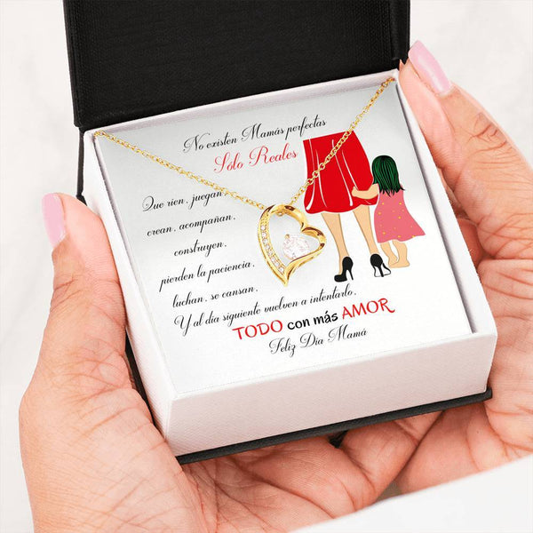 Collar para la Mamá: No existen Mamás perfectas, Sólo reales - Feliz Día Mamá - Collar Forever Love 14K Jewelry/ForeverLove 18k Yellow Gold Finish 