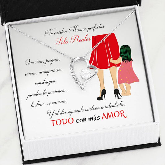 Collar para la Mamá: No existen Mamás perfectas, Sólo reales - Regalo perfecto - Collar Forever Love 14K Jewelry/ForeverLove 14k White Gold Finish