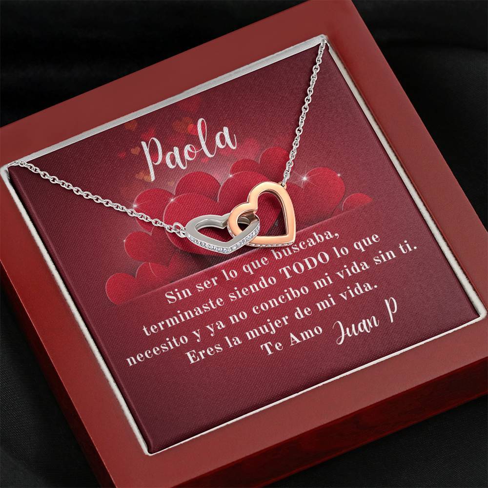 Collar para la mujer que amas - Collar 2 corazones con Tarjeta para la la mujer que buscabas y la encontraste. Jewelry Caja de Madera de Lujo con Luz - Mahogany 