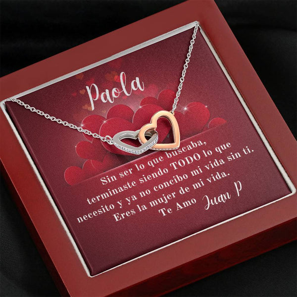 Collar para la mujer que amas - Collar 2 corazones con Tarjeta para la la mujer que buscabas y la encontraste. Jewelry Caja de Madera de Lujo con Luz - Mahogany 