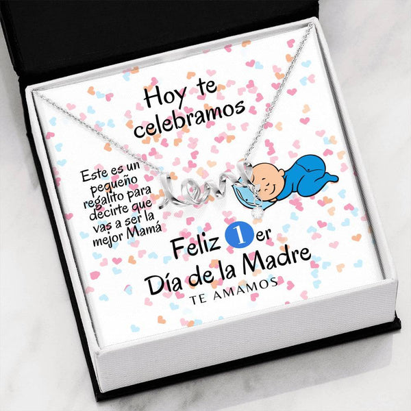 Collar para Mamá: Feliz 1er Día de la Madre - Boy -Regalo perfecto para Día de la Madre - Collar con palabra LOVE escrita Jewelry High Polished .316 Surgical Steel Scripted Love 