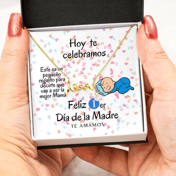 Collar para Mamá: Feliz 1er Día de la Madre - Boy -Regalo perfecto para Día de la Madre - Collar con palabra LOVE escrita Jewelry 