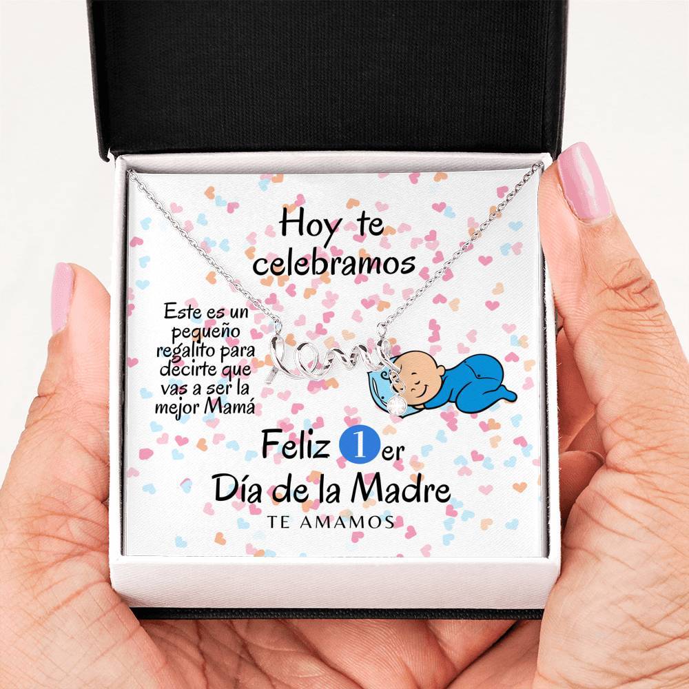 Collar para Mamá: Feliz 1er Día de la Madre - Boy -Regalo perfecto para Día de la Madre - Collar con palabra LOVE escrita Jewelry 