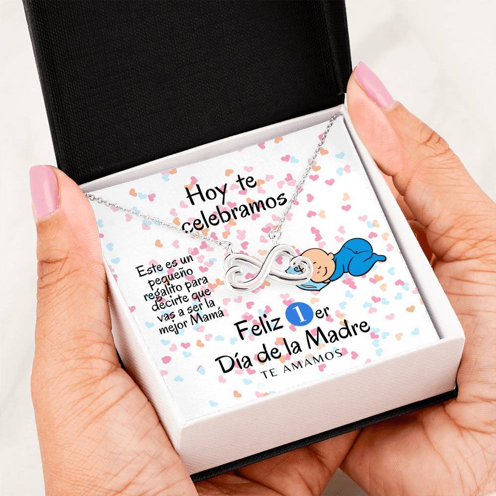 Collar para Mamá: Feliz 1er Día de la Madre - Boy - Regalo perfecto para Día de la Madre - Infinito Corazón Collar Jewelry 14k White Gold Finish 