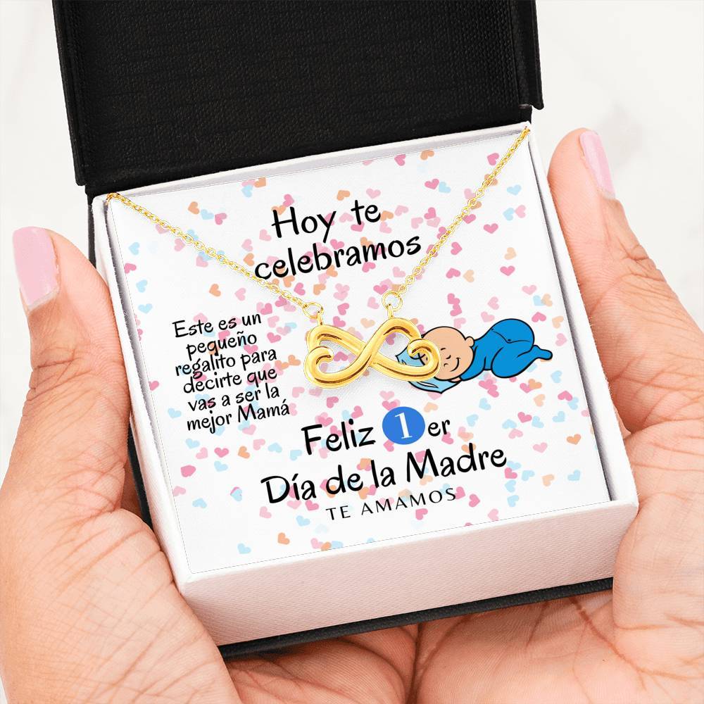 Collar para Mamá: Feliz 1er Día de la Madre - Boy - Regalo perfecto para Día de la Madre - Infinito Corazón Collar Jewelry 18k Yellow Gold Finish 