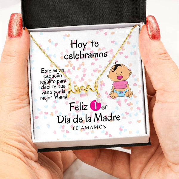 Collar para Mamá: Feliz 1er Día de la Madre - (Girl) -Regalo perfecto para Día de la Madre - Collar con palabra LOVE escrita Jewelry 