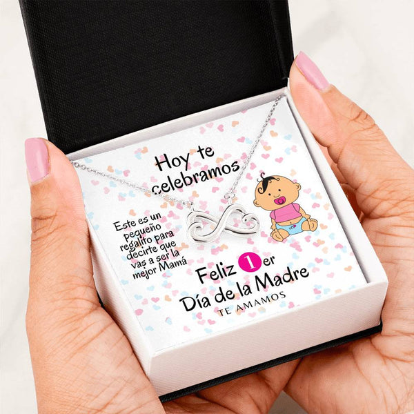Collar para Mamá: Feliz 1er Día de la Madre - Girl - Regalo perfecto para Día de la Madre - Infinito Corazón Collar Jewelry 14k White Gold Finish 