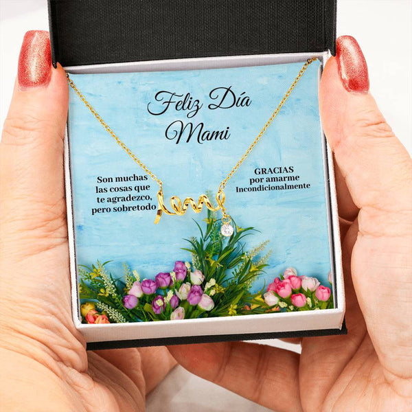 Collar para Mamá: Feliz Día Mami -Regalo perfecto para Día de la Madre - Collar con palabra LOVE escrita Jewelry 