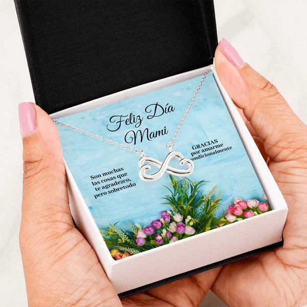 Collar para Mamá: Feliz Día Mami- Regalo perfecto para Día de la Madre - Infinito Corazón Collar Jewelry 14k White Gold Finish 