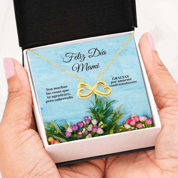 Collar para Mamá: Feliz Día Mami- Regalo perfecto para Día de la Madre - Infinito Corazón Collar Jewelry 18k Yellow Gold Finish 