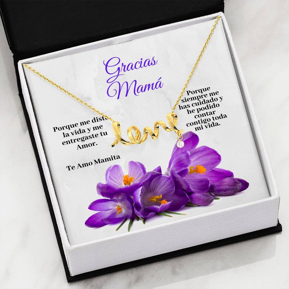 Collar para Mamá: Gracias Mamá, Porque me diste la vida Jewelry 18k Yellow Gold Scripted Love 