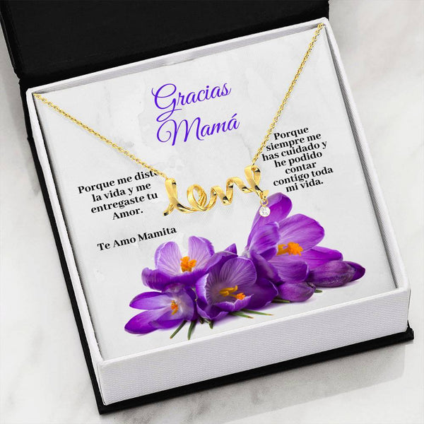 Collar para Mamá: Gracias Mamá, Porque me diste la vida Jewelry 18k Yellow Gold Scripted Love 