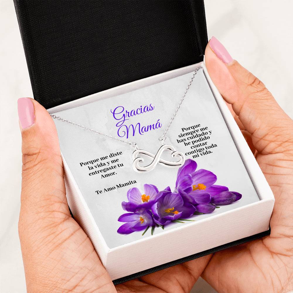 Collar para Mamá: Gracias Mamá, Porque me diste la vida…- Regalo perfecto para Día de la Madre - Infinito Corazón Collar Jewelry 14k White Gold Finish 