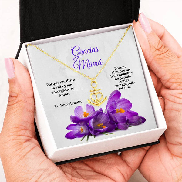 Collar para Mamá: Gracias Mamá, Porque me diste la vida y - Regalo perfecto para Día de la Madre - Collar Ancla con corazón Jewelry 18k Yellow Gold Finish Anchor Necklace 