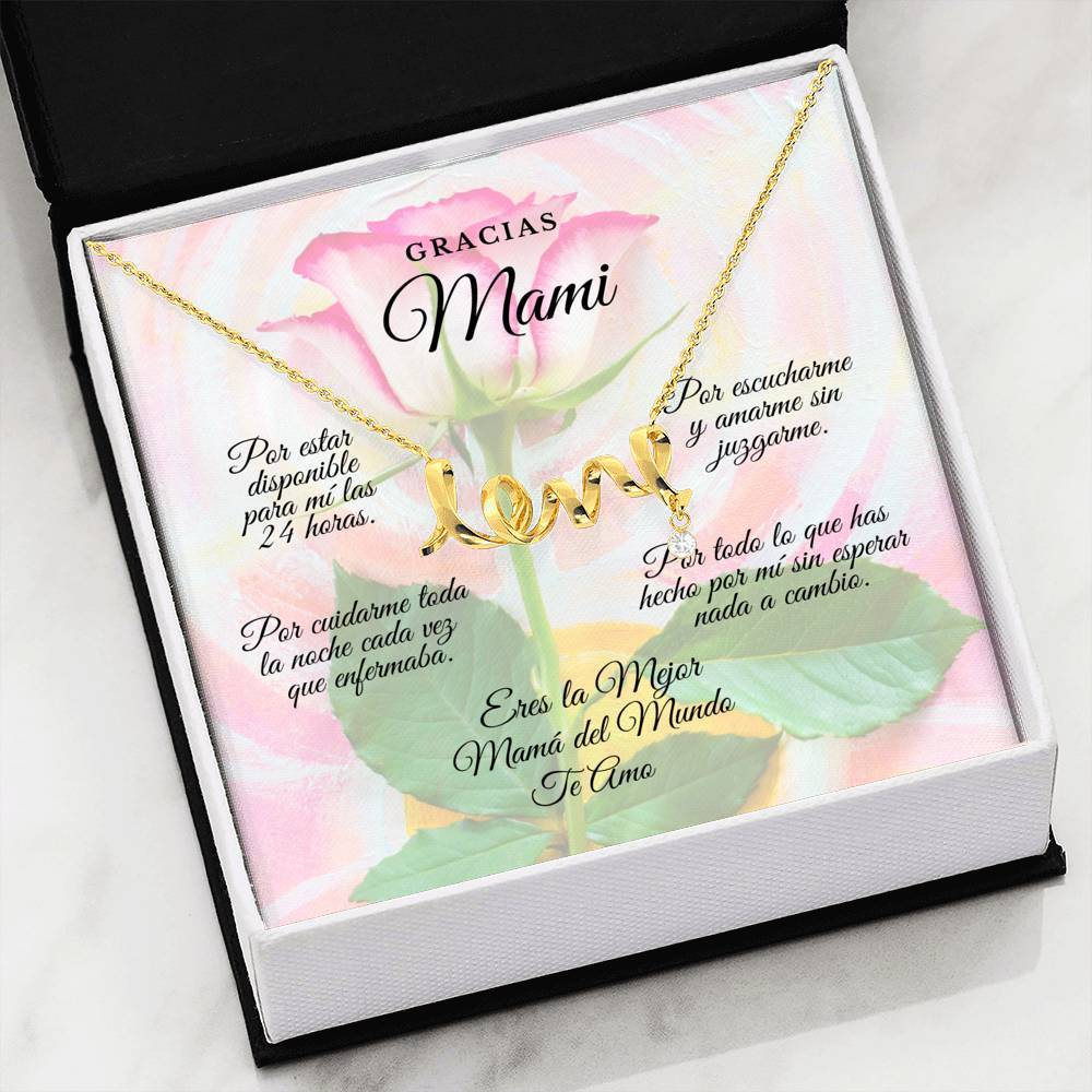 Collar para Mamá: Gracias Mami!!! Por estar disponible para mi - Regalo para Mamá - Collar con palabra LOVE escrita Jewelry 18k Yellow Gold Scripted Love 