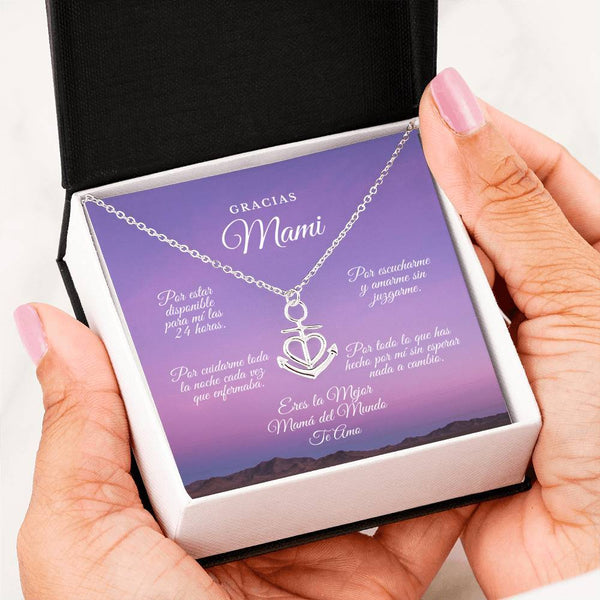 Collar para Mamá: Gracias Mami. Por estar… - Regalo perfecto para Día de la Madre - Collar Ancla con corazón Jewelry .316 Surgical Steel Necklace 
