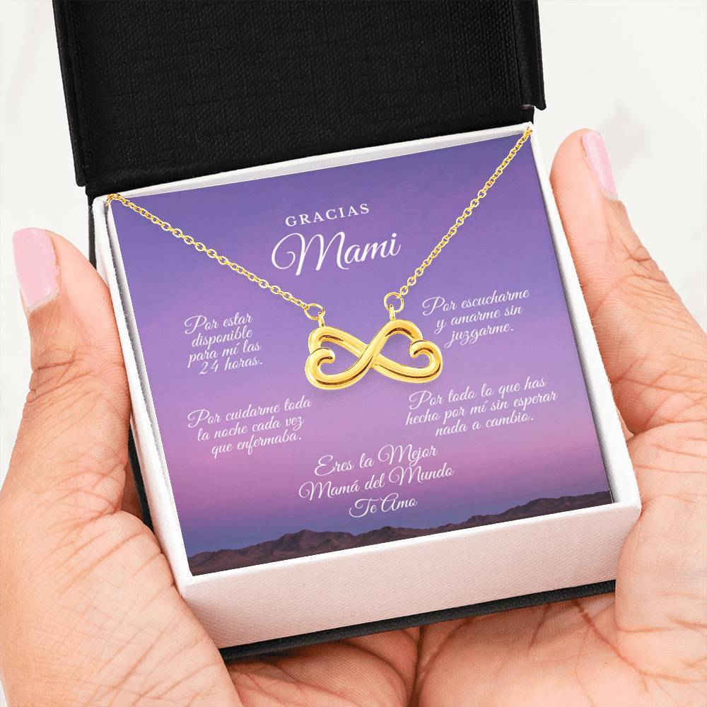 Collar para Mamá: Gracias Mami!!! Por estar… - Regalo perfecto para Día de la Madre - Infinito Corazón Collar Jewelry 18k Yellow Gold Finish 