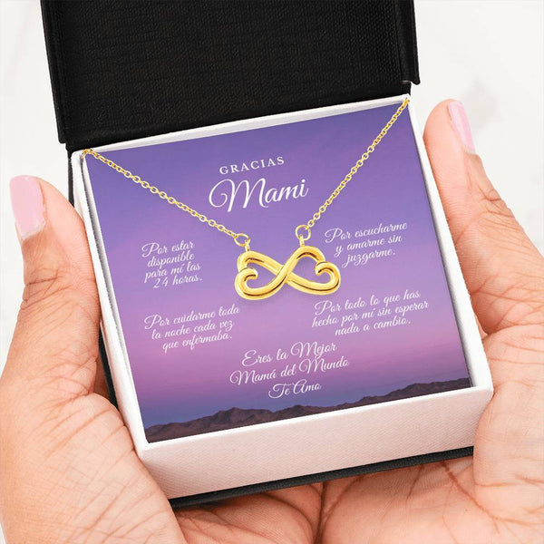 Collar para Mamá: Gracias Mami!!! Por estar… - Regalo perfecto para Día de la Madre - Infinito Corazón Collar Jewelry 18k Yellow Gold Finish 