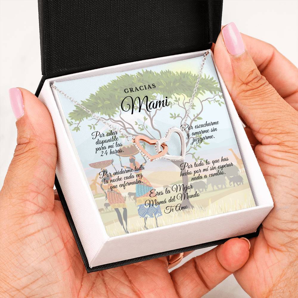 Collar para Mamá: Gracias Mami!!! - Regalo para Mamá - Collar Dos corazones Jewelry Interlocking Heart Necklace 